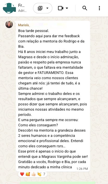 Print de mensagem de Marislay sobre a mentoria